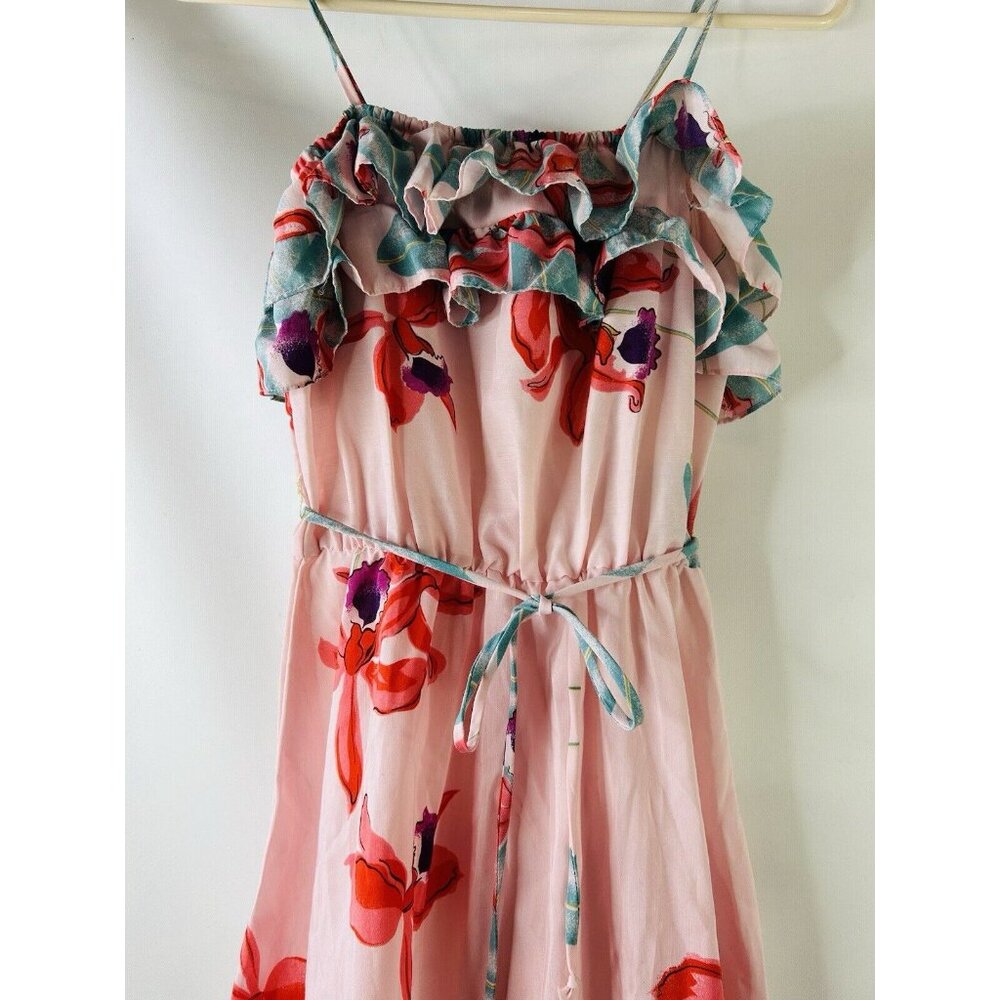 VTG 70s Hawaiian Floral Frilly Ruffled Sun Dress Rockabilly Preppy - Picture 6 of 8
